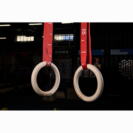 Купить Кольца гимнастические 32 мм красные стропы в Кирсе 